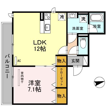 リジェール夙川(1LDK/2階)の間取り写真