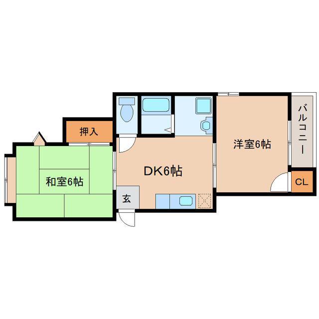 ブラヴール南仙台II(2DK/4階)の間取り写真