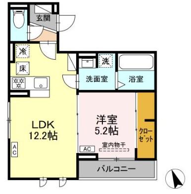 LUANA本山(1LDK/1階)の間取り写真