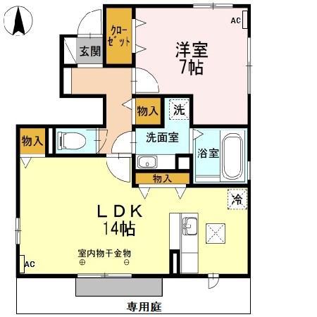 レクニルド西五城 I(1LDK/1階)の間取り写真