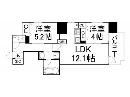 JASPER御堂筋本町(2LDK/3階)の間取り写真