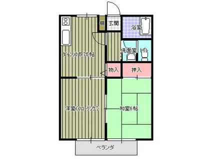 ビーネブルクA棟(2DK/1階)の間取り写真