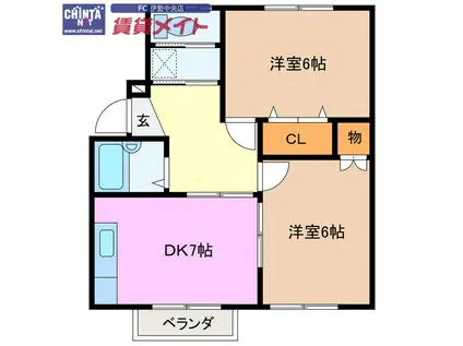 コーポ南本町(2DK/2階)の間取り写真