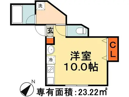 フェリオ道場北(ワンルーム/1階)の間取り写真