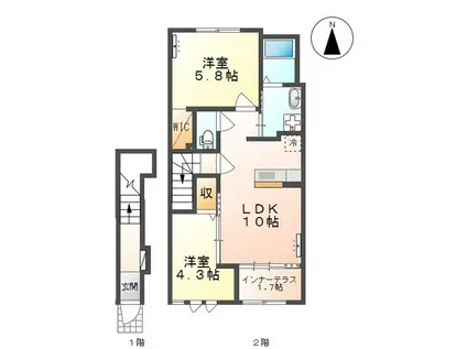 カーサ・フォルトゥナート(2LDK/2階)の間取り写真