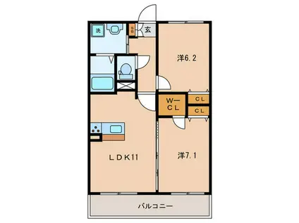 シャンブルミーク(2LDK/1階)の間取り写真