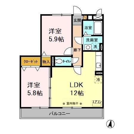 グレースヒルズI・II(2LDK/2階)の間取り写真