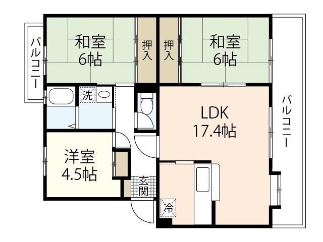 ウイングマンション(3LDK/4階)の間取り写真