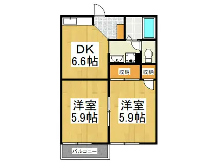 ローズウエストB(2DK/2階)の間取り写真