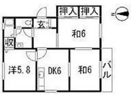ルミエール鶴江B棟(3DK/2階)の間取り写真
