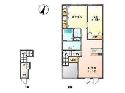 アジュールII(2LDK/2階)の間取り写真