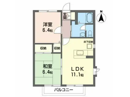 ハイブリッジコートI(2LDK/1階)の間取り写真