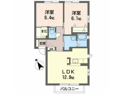 シャーメゾン洛陽 D棟(2LDK/1階)の間取り写真