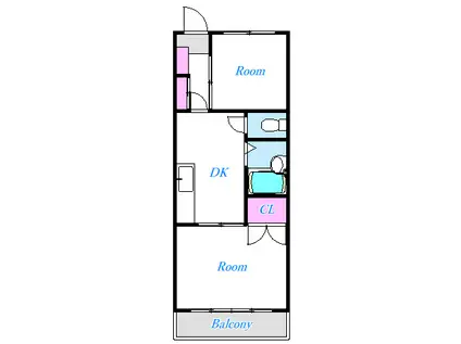 武蔵野ベルハイツ河辺(2DK/1階)の間取り写真