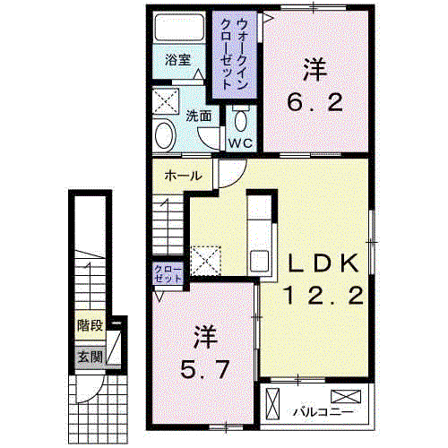 カンタービレ西浜I(2LDK/2階)の間取り写真