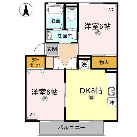ベルコート B棟(2DK/2階)の間取り写真