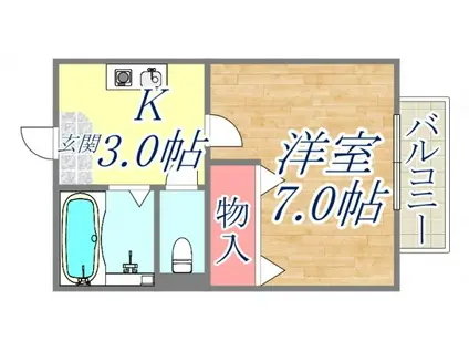 シードル甲東園(1K/1階)の間取り写真