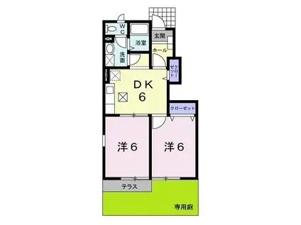 プリムヴェールB(2DK/1階)の間取り写真