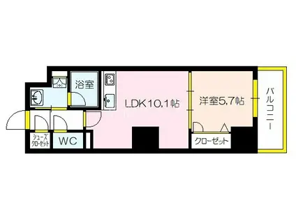 プラシーデンス本町(1LDK/7階)の間取り写真