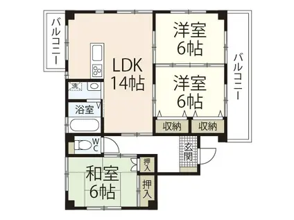 フラワーハイツVI(3LDK/1階)の間取り写真