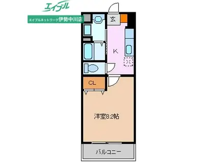 ブルースカイマンションX(1K/5階)の間取り写真