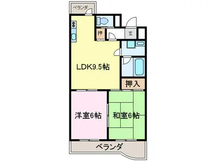 第2近藤ビル(2LDK/9階)の間取り写真