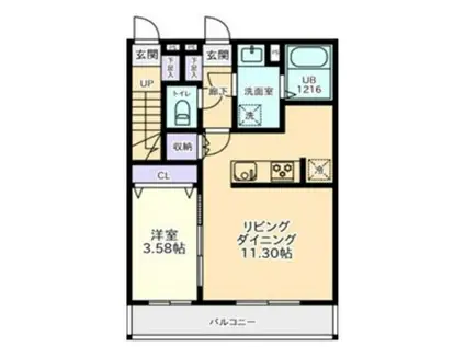 アイリス東所沢(1LDK/1階)の間取り写真