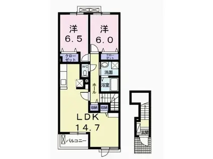 ルヴェ デュ ソレイユ(2LDK/2階)の間取り写真