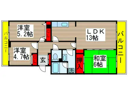 グランディア花通(3LDK/3階)の間取り写真