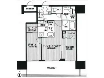 グランリビオ芝大門(2LDK/9階)の間取り写真