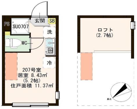ハーモニーテラス宮本町IV(ワンルーム/2階)の間取り写真