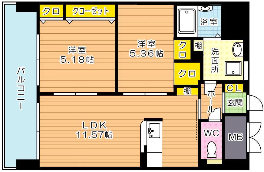 シャーメゾングランドソレイユ門司(2LDK/5階)の間取り写真