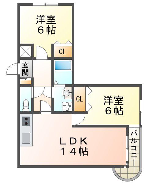 シェトワ西脇(2LDK/2階)の間取り写真