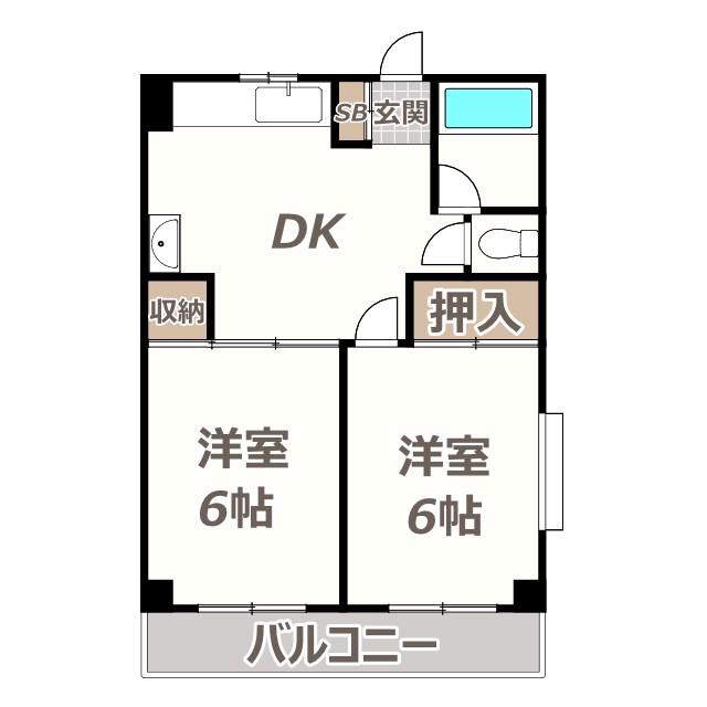 喜連ロイヤル1号館(2DK/2階)の間取り写真