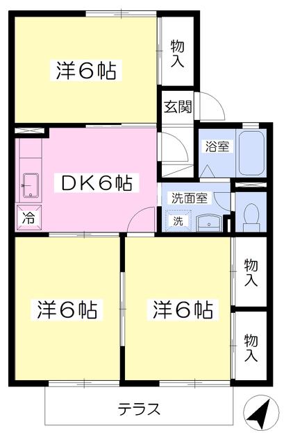 バルトヒルズ B棟(3DK/1階)の間取り写真