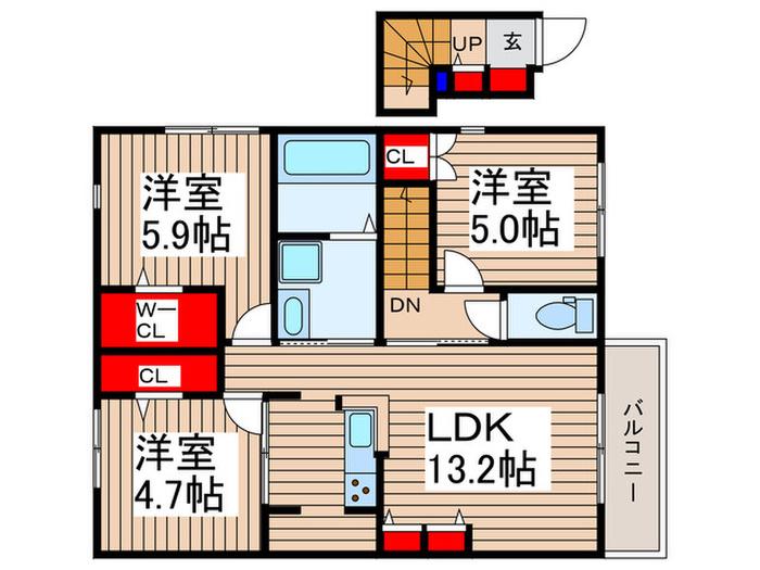 駒林元町MAISON(3LDK/2階)の間取り写真