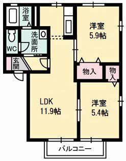 ディアス昭和II(2LDK/2階)の間取り写真