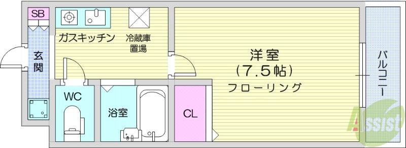 パレス仙台(1K/3階)の間取り写真