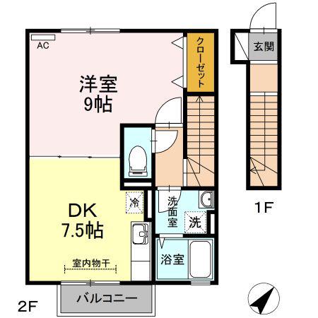 徳島県小松島市 2階建 築20年(1DK/2階)の間取り写真