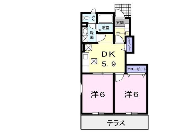 メゾンドアンソレイエ(2DK/1階)の間取り写真