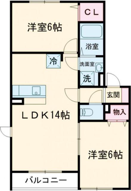 ベルソス苫小牧 B(2LDK/2階)の間取り写真