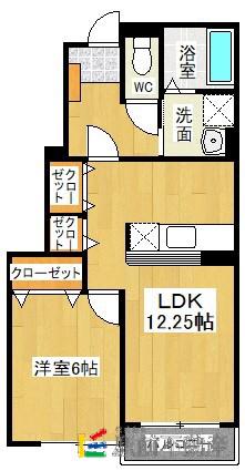ヴィラフレイズB(1LDK/1階)の間取り写真