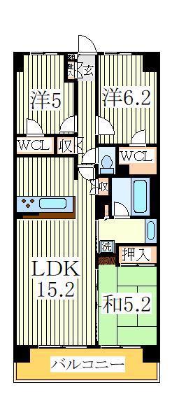 クレストフォルム柏サウスウイング(3LDK/2階)の間取り写真