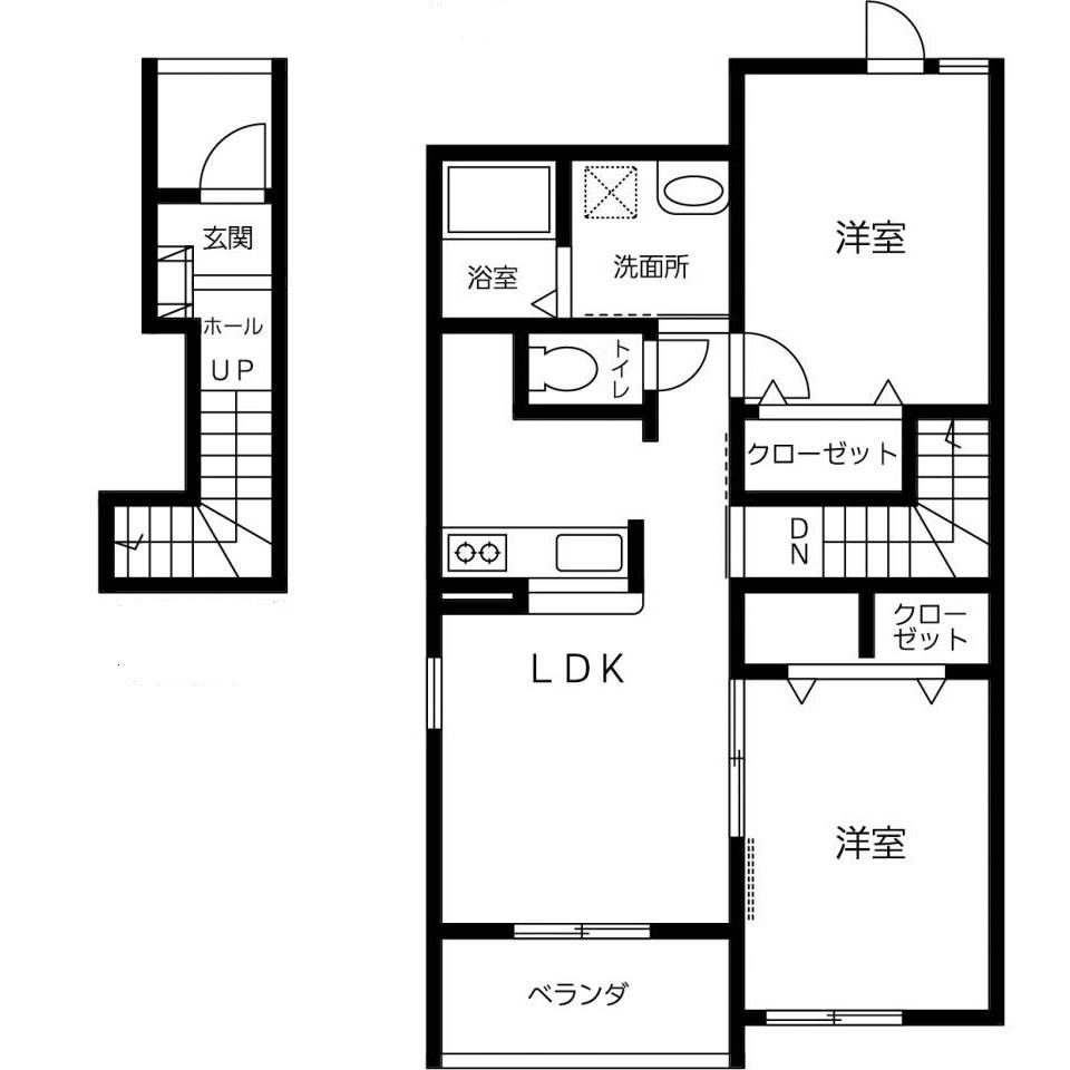 ユトリロ野田(2LDK/2階)の間取り写真