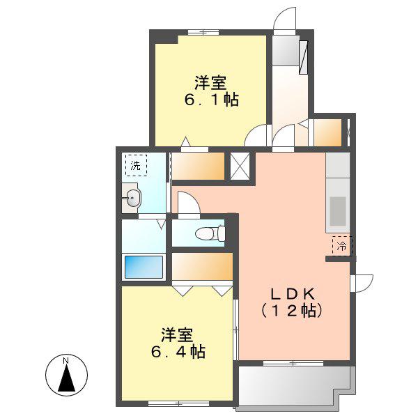 ジェルメII(2LDK/1階)の間取り写真