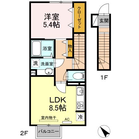 UNE BEAU PALAIS(1LDK/2階)の間取り写真