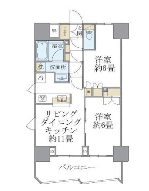 SOLEADO早稲田(2LDK/5階)の間取り写真