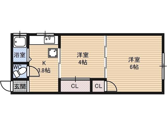 マンション北野田(2K/2階)の間取り写真