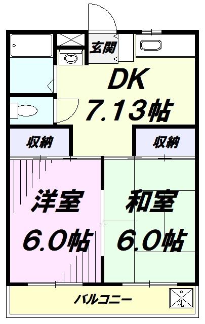 スカイブルー関口(2DK/2階)の間取り写真