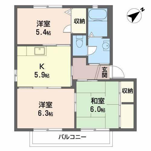 JR阪和線 紀伊駅 バス乗車時間:15分 最寄りバス停で下車 徒歩20分 2階建 築27年(3K/2階)の間取り写真
